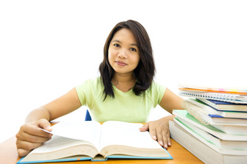 Young college woman reading