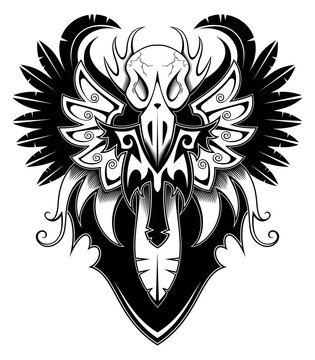 Heraldic bird  with wings, tattoo, vector illustration