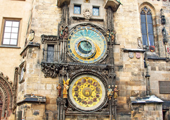 Famous astronomical clock at the Old Town square in Prague, Czec