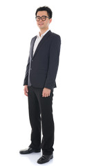 Chinese male full length with coat on isolated white background