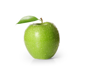 Green apple with leaf