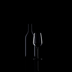 Bottle and glass of red wine  silhouette