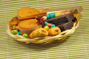 candy and cookies in a basket