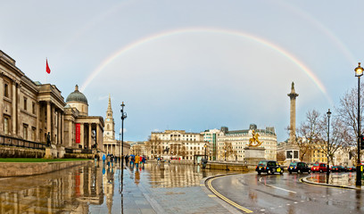 rainbow over Trafalgar Square in London, UK - obrazy, fototapety, plakaty