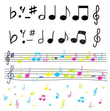 Colorful music notes vector illustration isolated