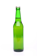 Bottle of light beer on white background.