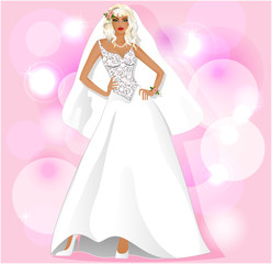 Fototapeta na wymiar bride on romantic pink background