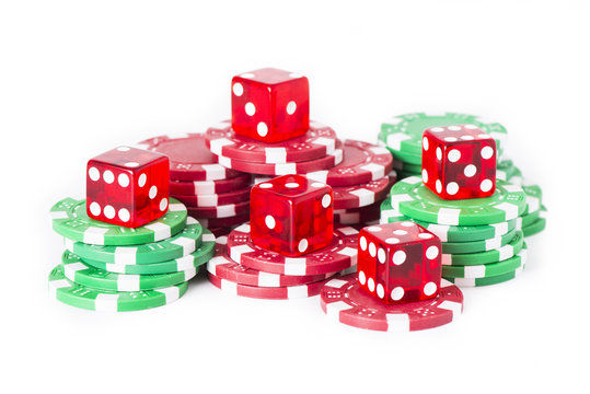 Poker Chips And Red Casino Dice