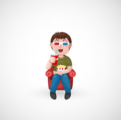 kids watching a movie with 3d glasses vector