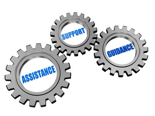 assistance, support, guidance in silver grey gears