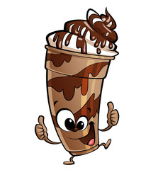Happy cartoon chocolate milkshake making a thumbs up gesture