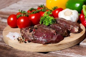 meat with fresh vegetables.
