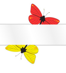 Two butterflies under the white paper tab