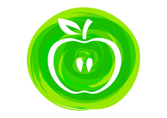 Apple on green abstract background
