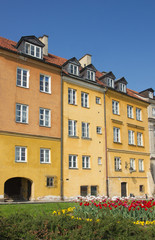 colorful houses in garden of warsaw old town