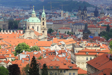 Fototapeta na wymiar Spring Prague with St. Nicholas' Cathedral, Czech Republic