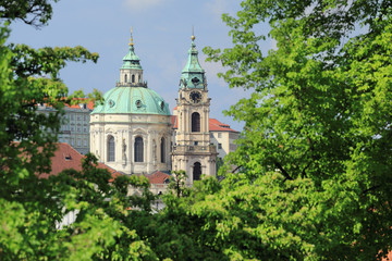 Fototapeta na wymiar Spring Prague St. Nicholas' Cathedral, Czech Republic