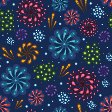 Vector holiday fireworks seamless pattern background with hand