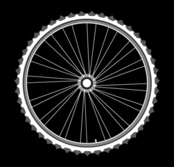 white Bicycle wheels isolated on black background - obrazy, fototapety, plakaty