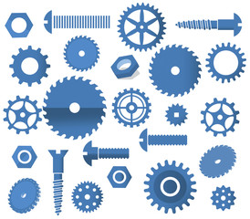 Vector materials (tooth wheels, screws, circular saw)