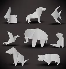 Crédence de cuisine en verre imprimé Animaux géométriques Animaux en origami (noir et blanc)