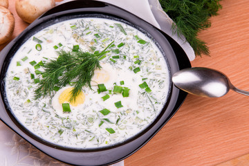 Cold yogurt soup with dill and yolk