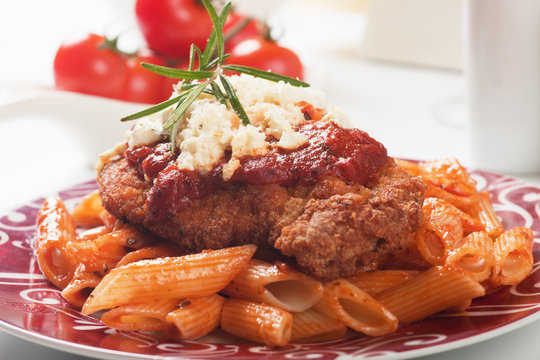 Chicken Parmesan With Macaroni Pasta