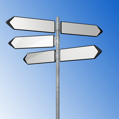 white directional sign on blue sky