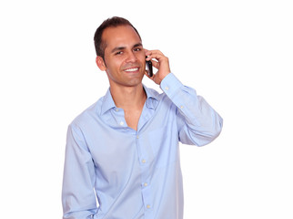 Charming adult man speaking on cellphone