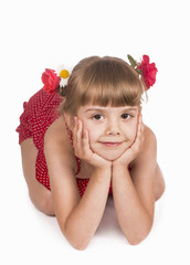 Portrait of a little blond girl above white background