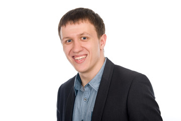 Closeup portrait of happy young businessman.