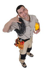 Electrician making a phone gesture
