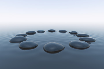 Pebbles in water.