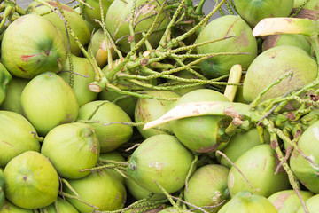 Close up green coconuts