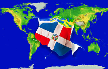 Fist in color  national flag of dominican    punching world map