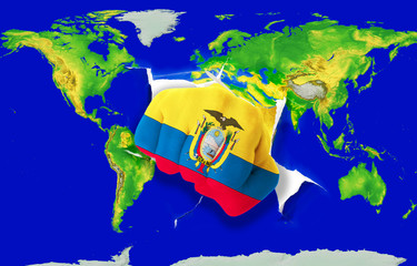 Fist in color  national flag of ecuador    punching world map