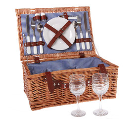 Wooden basket for picnic isolated over white