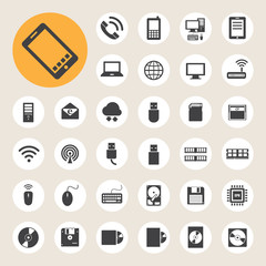Mobile devices , computer and network connections icons set.