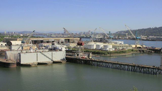 Industrial Shipyard with Cranes in Swan Island Oregon