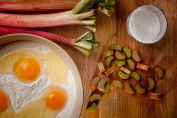 cake with rhubarb - in preparation