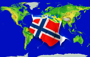 Fist in color  national flag of norway    punching world map