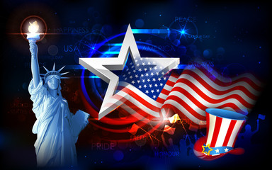 Statue of Liberty with American Flag © vectomart