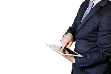 businessman touches the tablet with finger