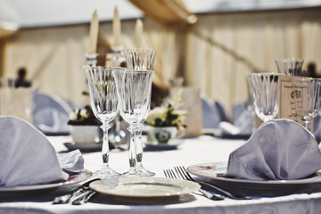 Empty glasses set in restaurant
