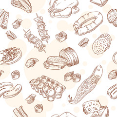 Vintage hand-drawn food set seamless pattern © Yuzach