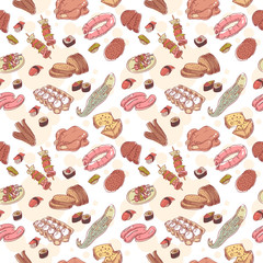 Vintage hand-drawn food set seamless pattern