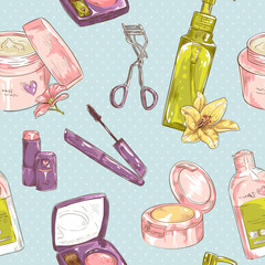 Set of make-up object cute girl collection seamless texture © Yuzach
