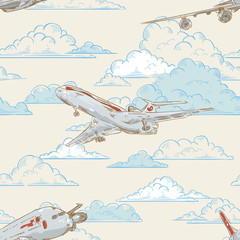Airplanes on cloudy backgorund card © Yuzach