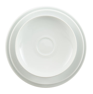 Round ceramic white plate stack isolated
