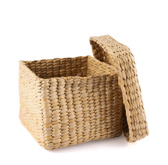 Box shaped wicker basket isolated